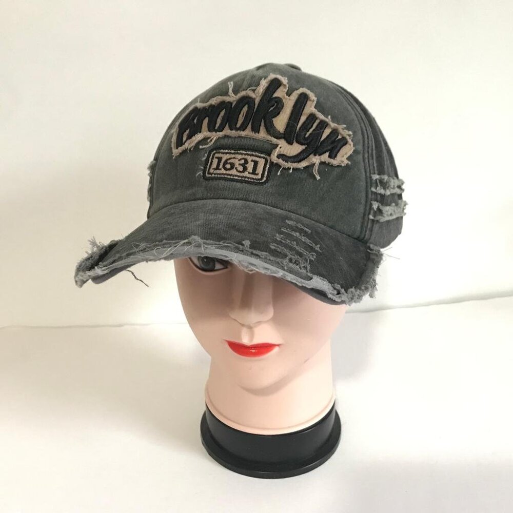 Brooklyn New York Retro Vintage Distressed Hat Denim Baseball Cap - Gray